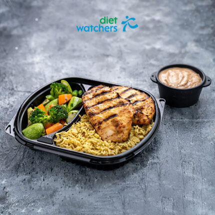 Grilled chicken mushroom sauce with rice & vegetables